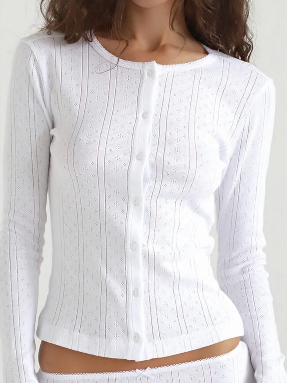 Cou cou White pointelle Button Front Cardigan